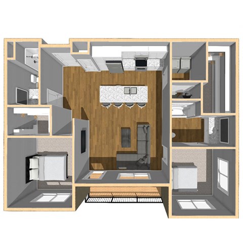 Floor plan for 2 beds, 2 baths, 1108 sqft